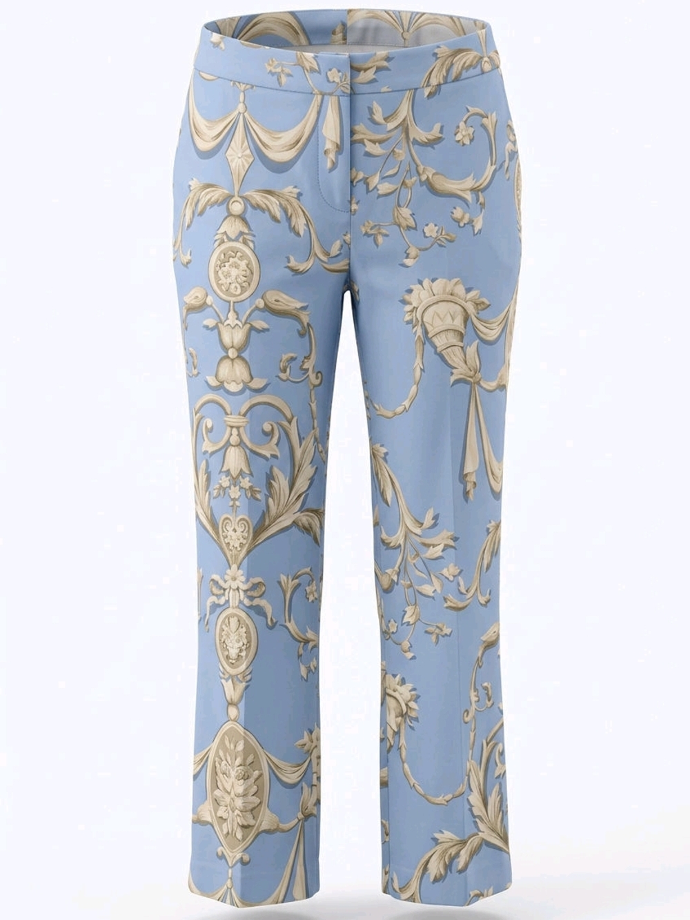 Yuke Resort Light Blue Pants with Cream Decorative Print Size12